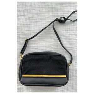 Joy & Iman Gray Leather/Calf Hair Crossbody Bag with Gold Detail